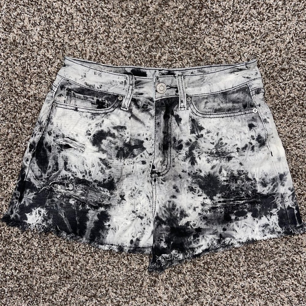 Black and White-Ripped-Tie Dye-Jean-Shorts